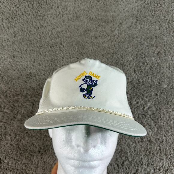 Derby Cap Other - VINTAGE Notre Dame Fighting Irish Hat Mens OS White Rope Strapback Derby Cap 90s